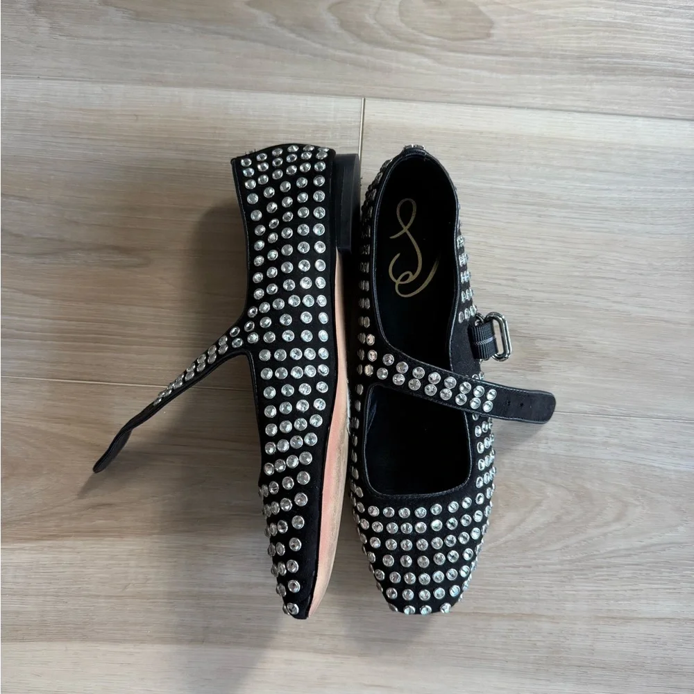 Sam Edelman Black Flats with Silver Studs - Picture 2 of 4